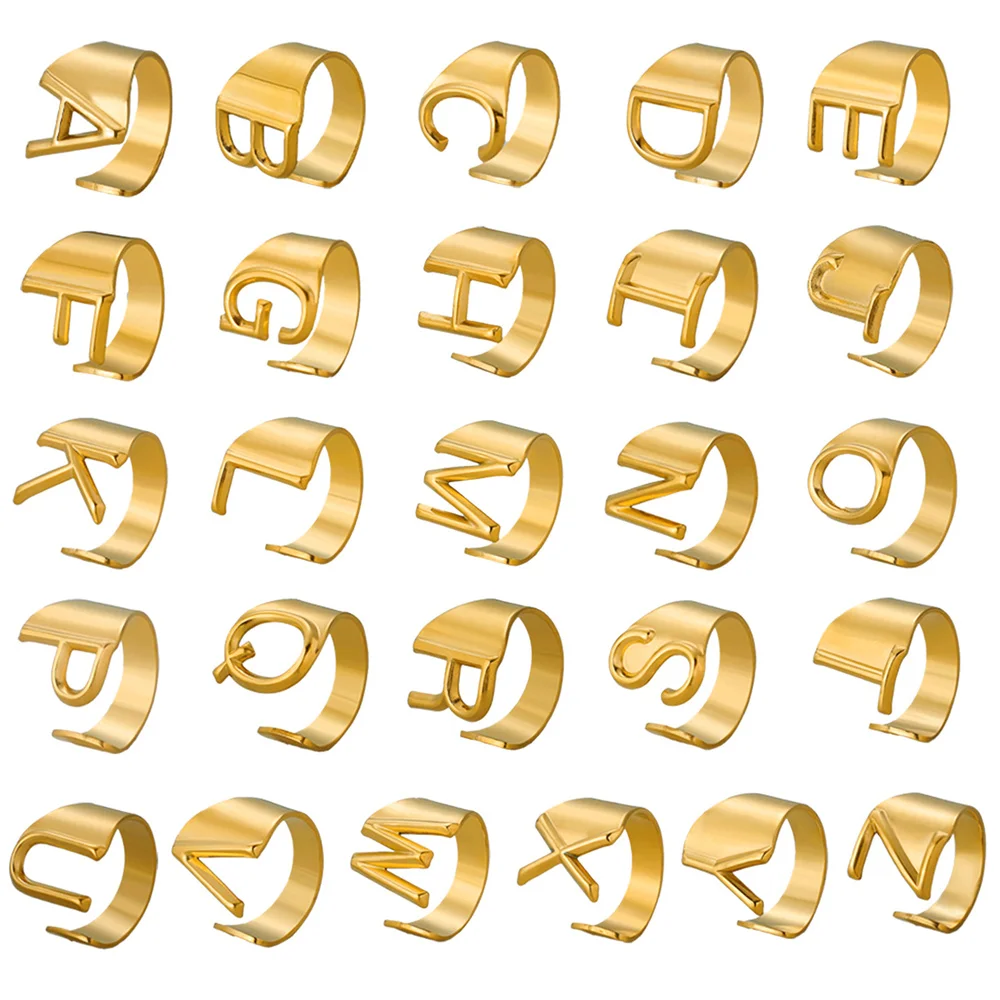 Регулируемое кольцо из нержавеющей стали с надписью и инициалом имени