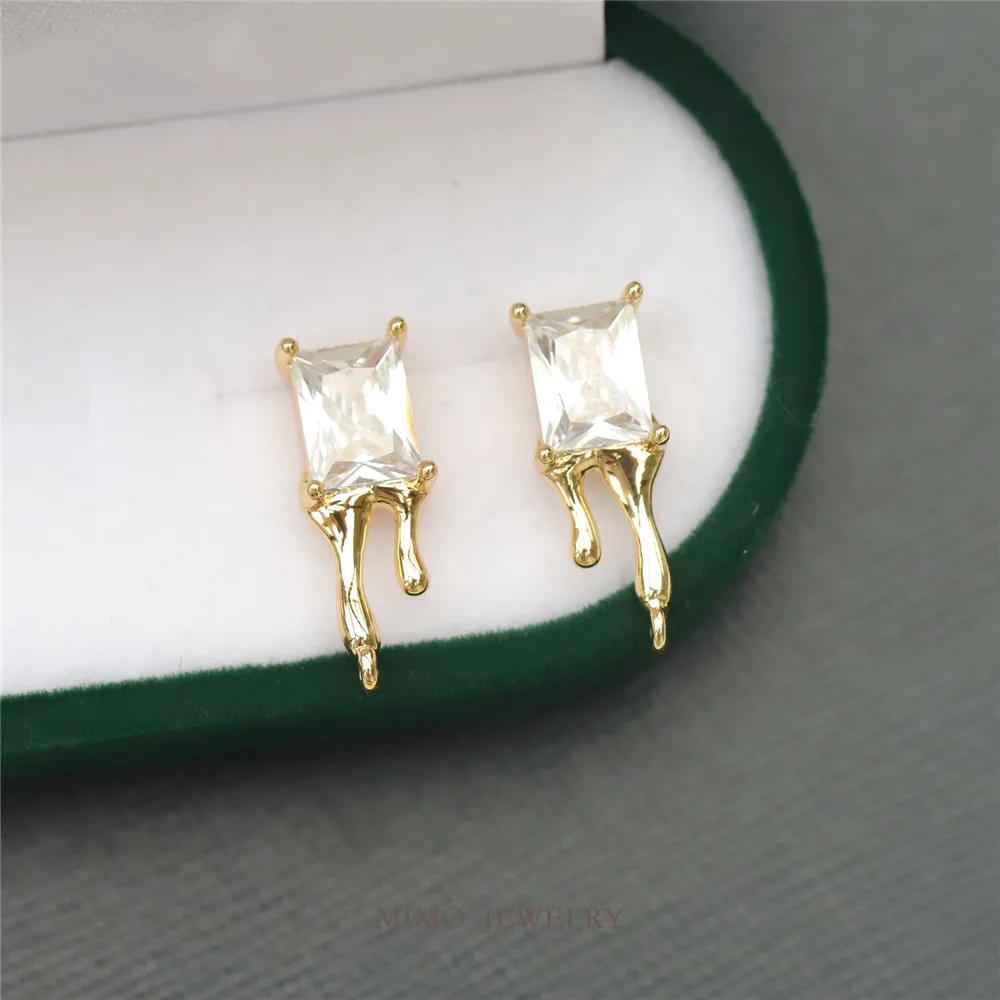 

Copper plated square zircon lava drop 925 silver needle asymmetrical DIY hand stud accessories