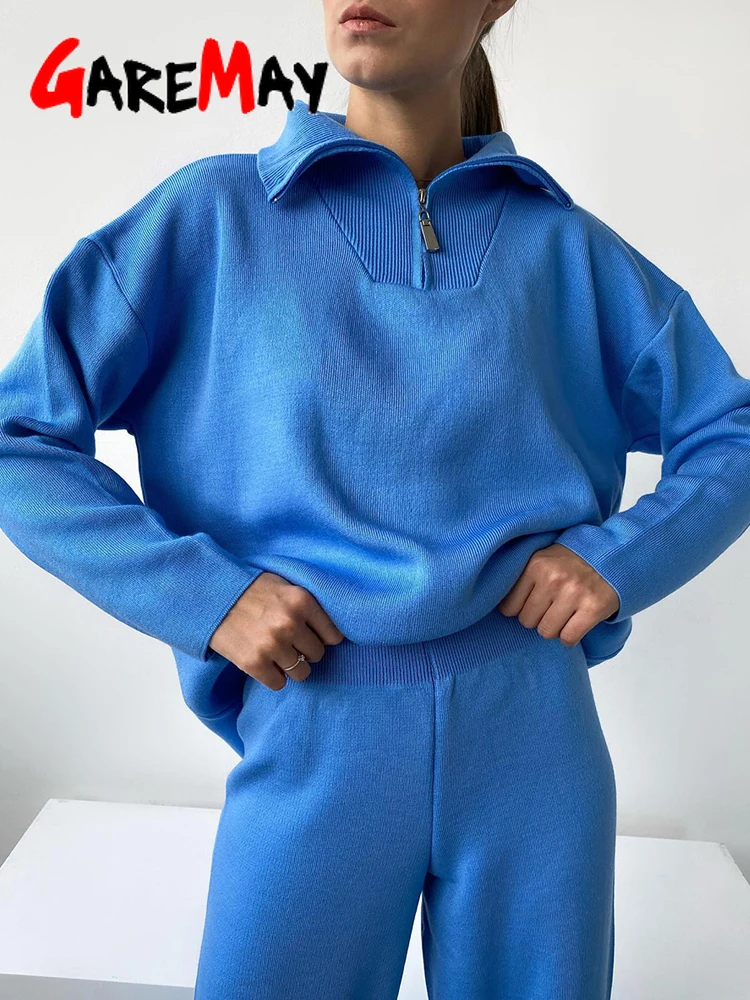 Зимний комплект из двух предметов Женский трикотажный костюм брюки оверсайз