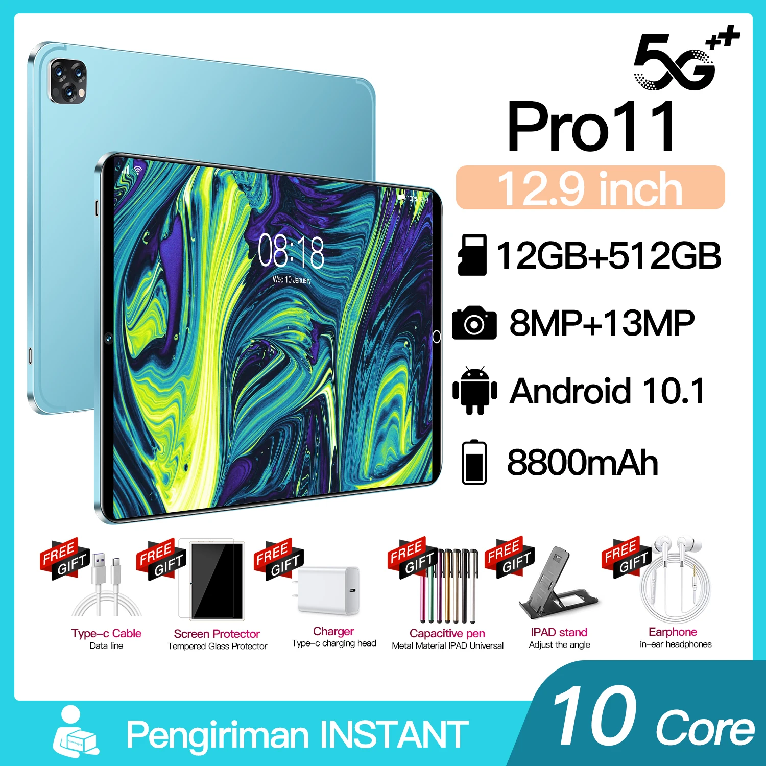 

Новинка 2022, планшетофон, планшетный ПК, 8 ГБ + 256 ГБ, Android, 10,1-дюймовый подключаемый, две карты, full screen HD + wifi