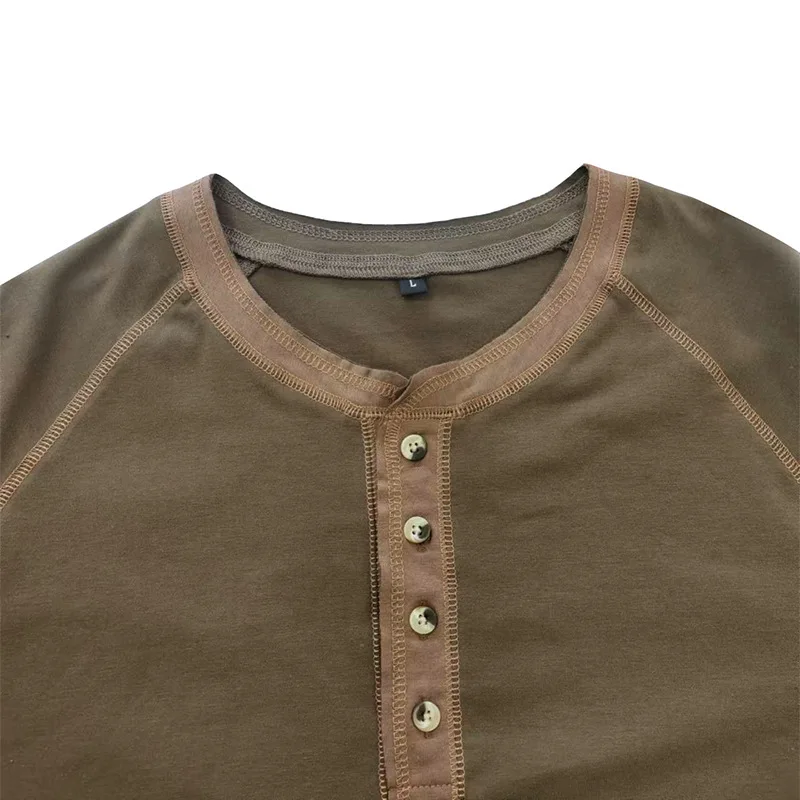 Men's Slim Fit T-Shirt Quality Cotton Henry Neck Fashion Design Solid t shirts Male Tops Tees Long Sleeve For Men Pullover
