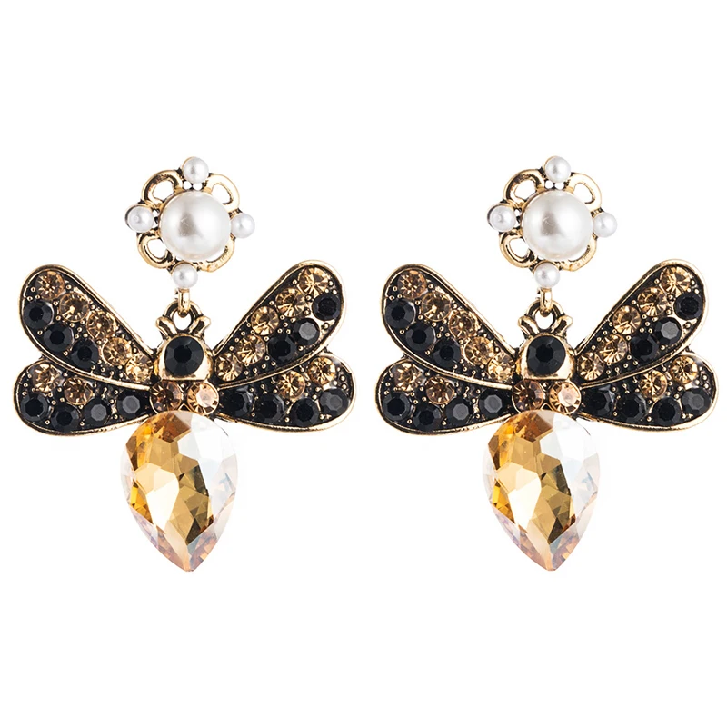 Trendy Fashion Luxury Premium Women's Earrings Bohemian Wind Honeybee Vintage Alloy Inlaid Color Rhinestone Multi Storey Jewelry