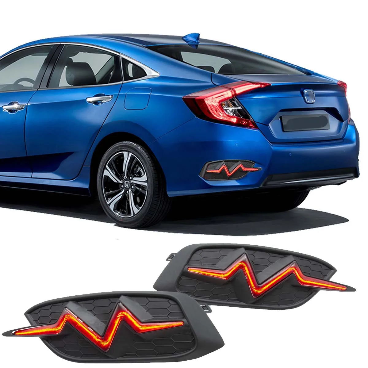 

2PCS Rear Bumper Reflector Light For HONDA Civic 2016-2017 With 3 Function