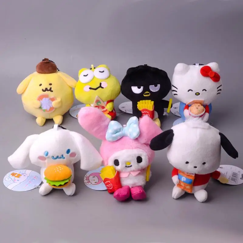 

Kawaii Sanriod Anime Hobby My Melody Kuromi Cinnamoroll Pom Pom Purin Food Series Plush Doll Pendant Holiday Gift