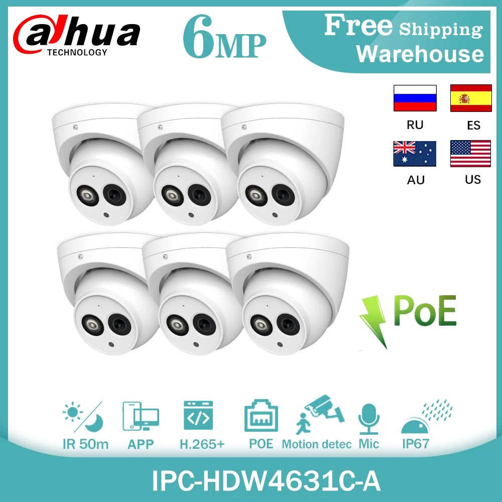 

Dahua 6MP CCTV Camera IPC-HDW4631C-A Built-in MIC Video Surveillance IR 50M IP67 H.265 Outdoor PoE IP Web Cameras Face Detection