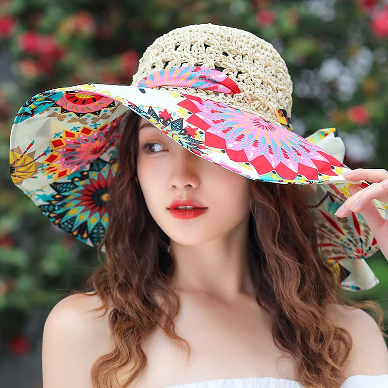 

Retro Sunscreen Hat Women's Summer Foldable Straw Hat Sunshade Fisherman's Hat UV Protection Wide Brim Beach Sun Hat Fashion