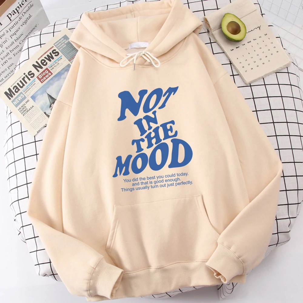 

Толстовка мужская с капюшоном и надписью Not In The Mood, модная уличная одежда в стиле Харадзюку, удобная качественная простая уличная толстовка с капюшоном