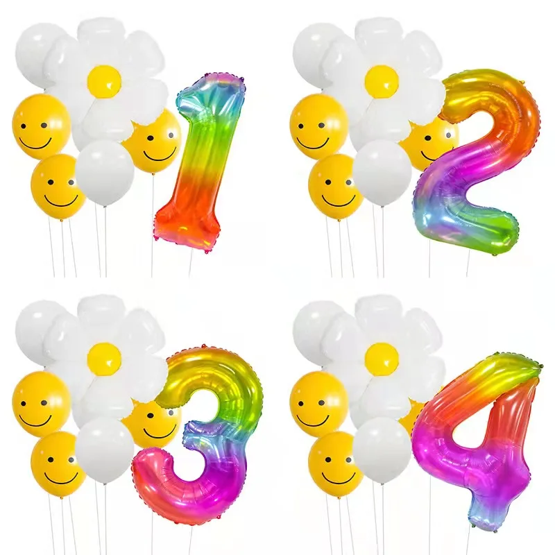 

White Daisy Flower Balloons Set with 1-9 White Balloons Kids Happy Birthday Party Decorations Kids DIY Party