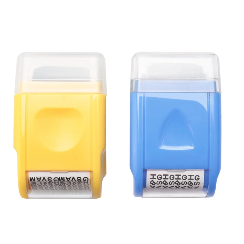 

2PCS Wide Roller Stamps Unlimited Re-Inking Identity Theft Prevention Stamp Rolling Security Stamp (Light Blue + Yellow)