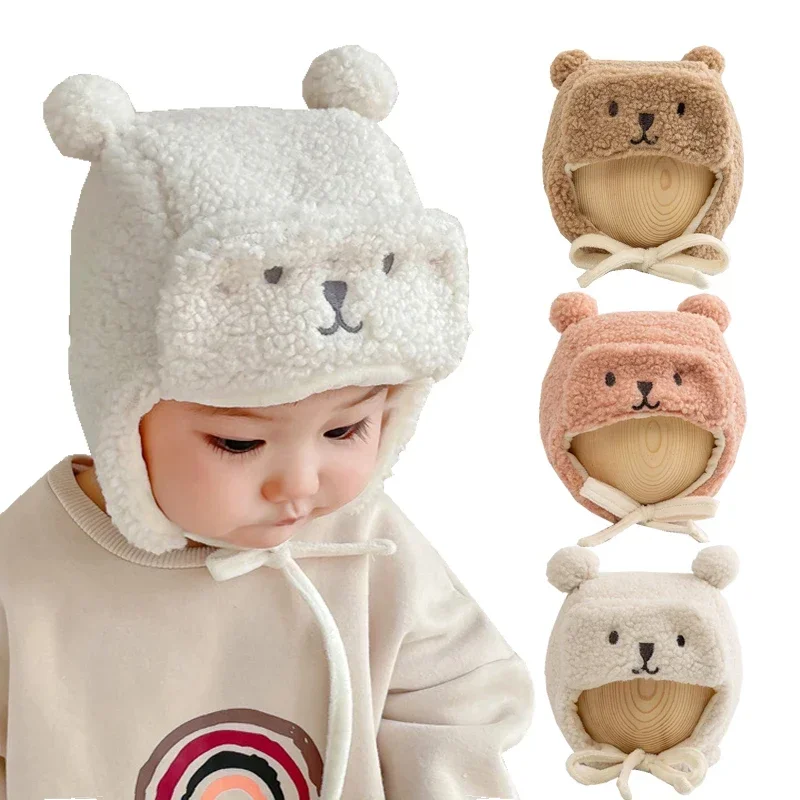 

Bear Winter Baby Bonnet Newborn Hat with Earflap Thick Warm Lamb Wool Toddler Hats Infant Beanie Baby Girl Boy Cap 0-12M