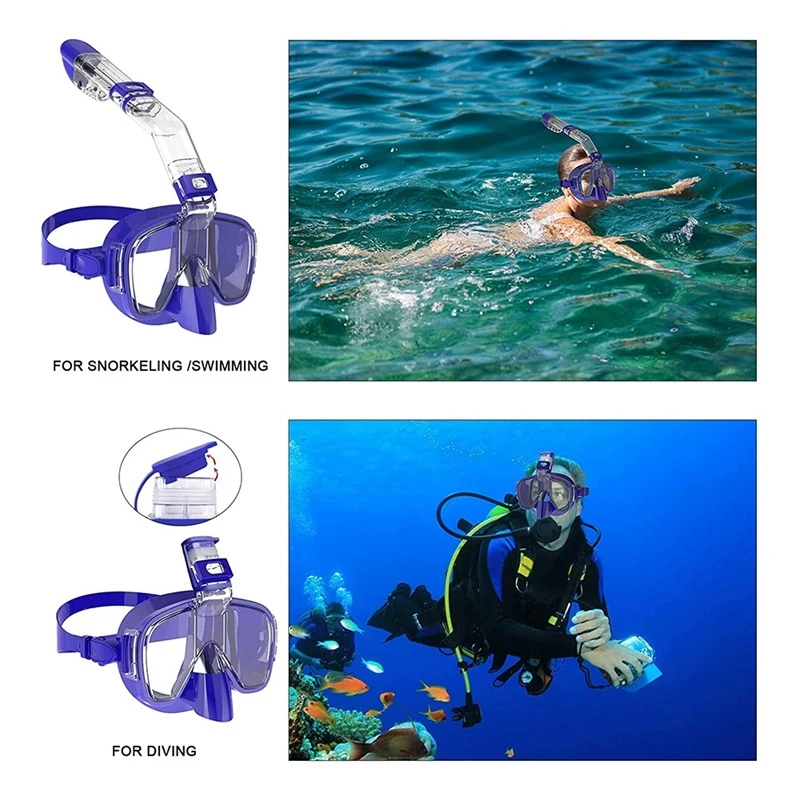 

Snorkel Mask Foldable Diving Mask Set with Dry Top System and Camera Mount, Anti-Fog Professional Snorkeling Gear-A S
