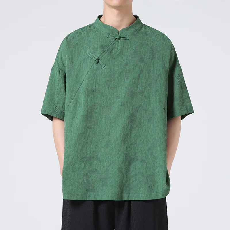 Летняя мужская Тонкая дышащая Повседневная Новая китайская ретро-футболка с