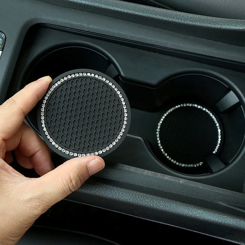 

Car Non-slip Water Cup Pad Diamond Rhinestone Bling Decoration Auto Interior Cup Bottle Anti-skid Rubber Mat Car Accessories