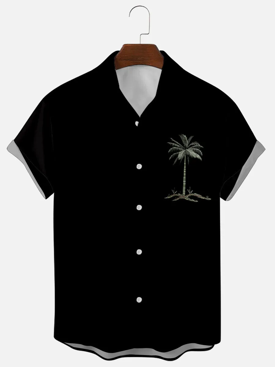 

Рубашка с коротким рукавом и принтом кокосового дерева для мужчин и женщин, пляжный красивый Однотонный черный топ, Повседневная простая фу...