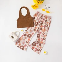 4 7t fashion summer clothing girl halter ribbed vest crop topsfloral pants toddler outfits girls clothes sets streetwear suit