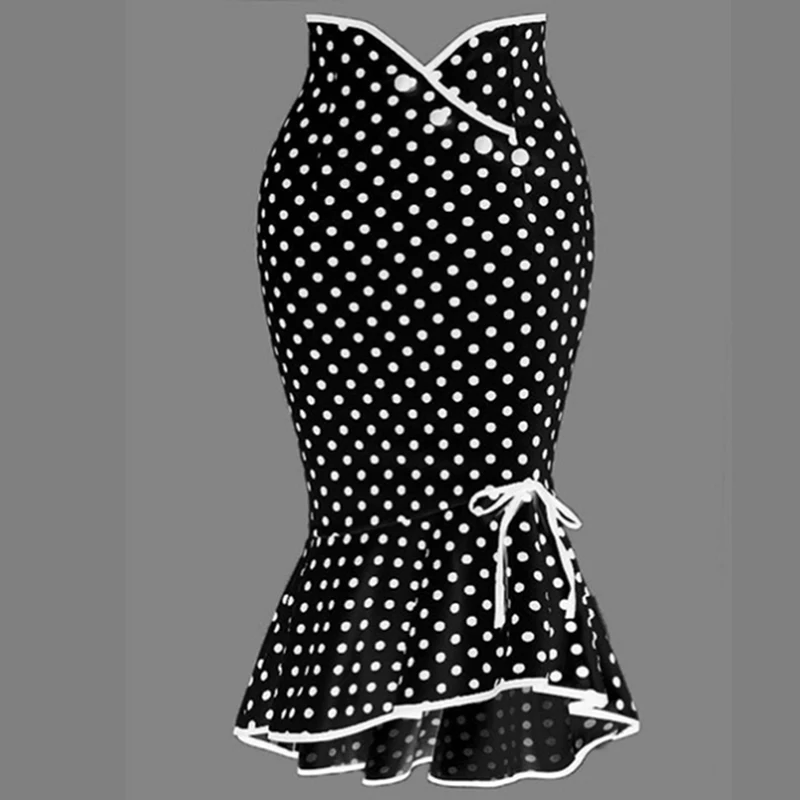 

Fashion Women Sexy Casual Polka Dot Skirt Button Ruffles Mermaid Skirts Female Elegant Lace Up Party Club Skirt
