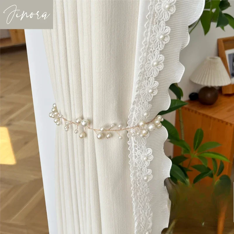 French cream style curtains for bedroom and living room high-end white cloud velvet thick chenille blackout customized