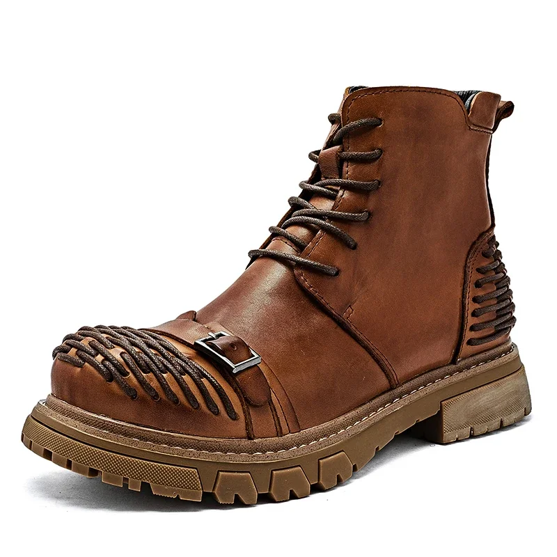 Модные мужские мотоциклетные ботинки из натуральной кожи для мужчин