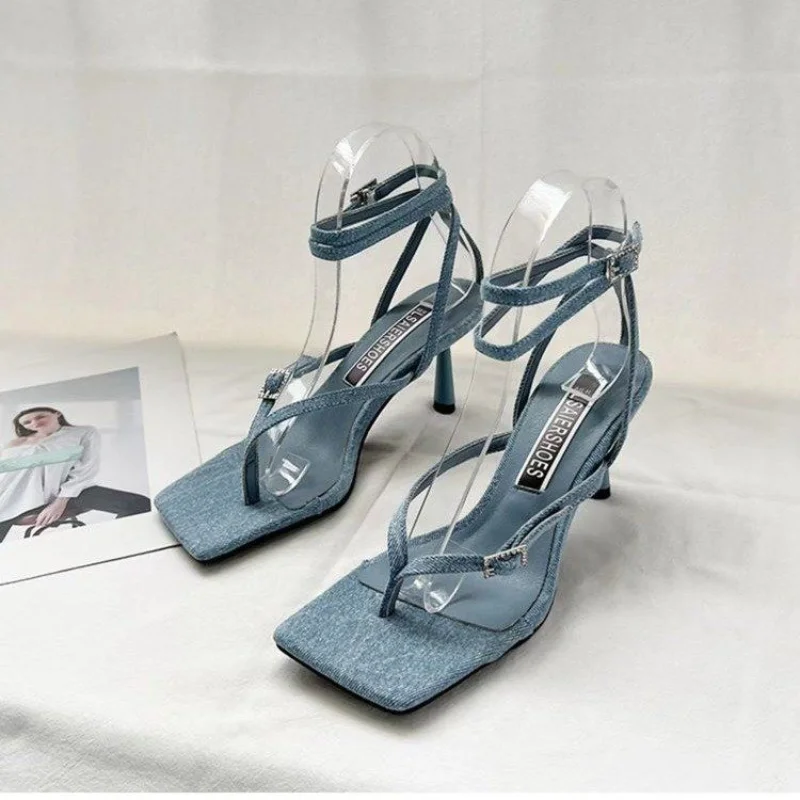 

Сандалии женские с квадратным носком, дизайнерские роскошные босоножки на высоком каблуке, пикантная вечерняя Обувь с открытым носком, лето