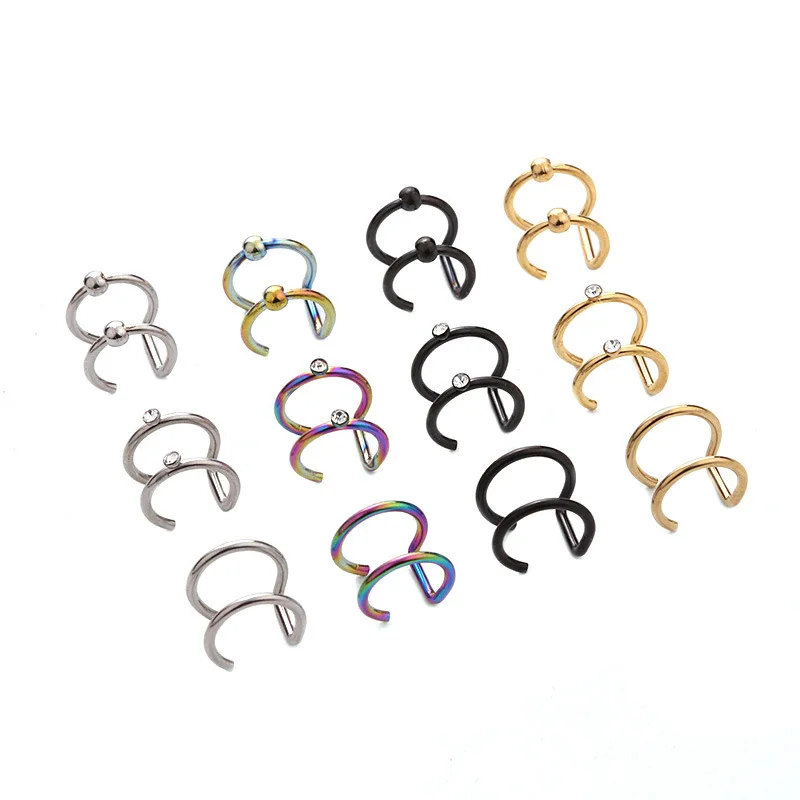 

1Pc Stainless Steel Double Nose Hoop Ring Silver Color Spiral Nose Hoop Set for Women Men Nostril Piercing Jewelry