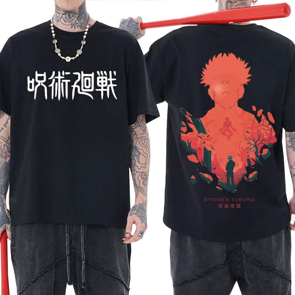 Cool Sukuna Territory Jujutsu Kaisen T-shirt Men Short Sleeved Sorcery Fight Anime Casual Tees Cotton Manga T Shirt Oversized