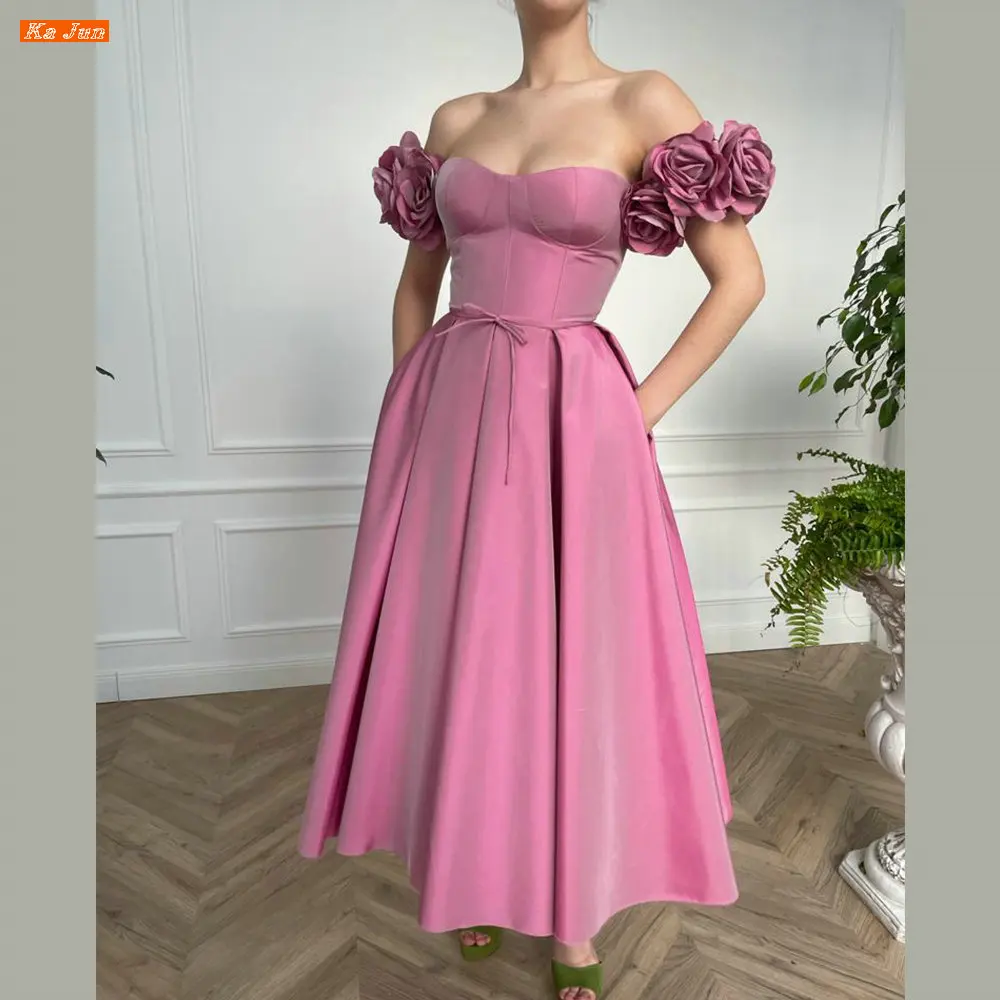 

KA JUN Sweetheart Flowers Boho A Line Prom Dresses Robes De Soirée Women Party Dress Front Split Vestidos de Noche Tea-Length