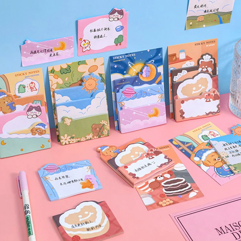 

90Sheet Kawaii Cartoon Bear Rabbit Sticky Note Pads Self-Adhesive Memo Notepad School Office Supplies Stationery Planner Sticker