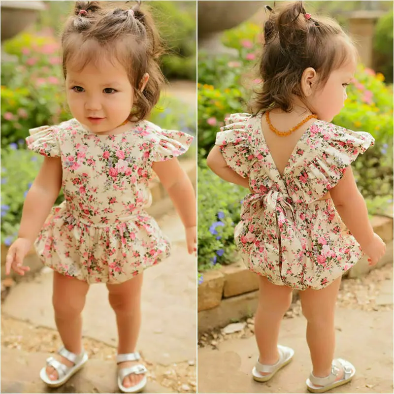 

Infant Baby Summer Clothing Newborn Baby Girl Floral Bodysuit Sunsuit Clothes Ruffled Sleeveless Jumpsuit Outfits 0-24M