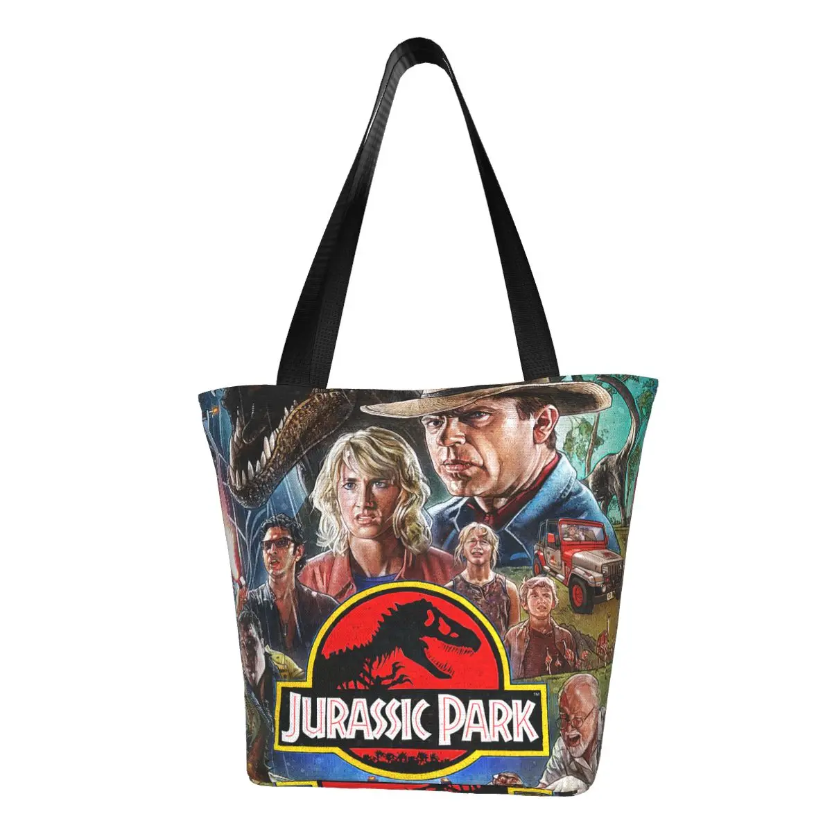 

Classic Movie Poster Jurassic Park Grocery Shopping Bag Canvas Shopper Shoulder Tote Bags Large Capacity Dinosaur World Handbag