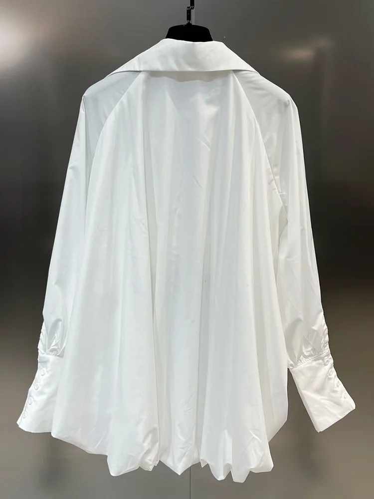 Женская блузка свободного кроя из хлопка и полиэстера с отложным воротником