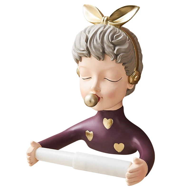

Nodic Creative Cartoon Bubble Girl Toilet Paper Towel Holder Tissue Box Napkin Case Wall Hanging Decoration Ornament