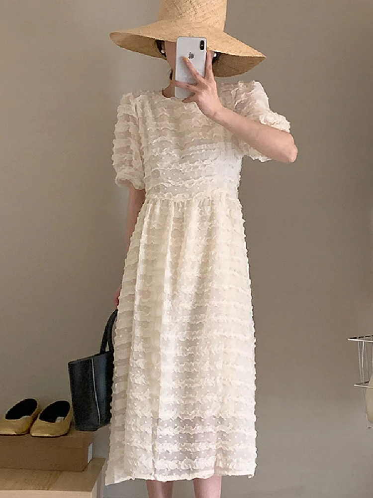 

Платье женское длинное с круглым вырезом, шикарное элегантное корейское французское платье с тяжелыми боковыми вставками, тонкий пузырько...