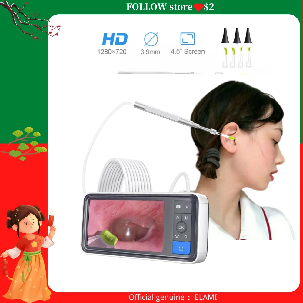 

Otoscope Digital 3.9mm Lens 4.5 Inch 1080P HD LCD Screen Ear Endoscope Ear Wax Camera with 2500mAh Battery and 32GB TF Card