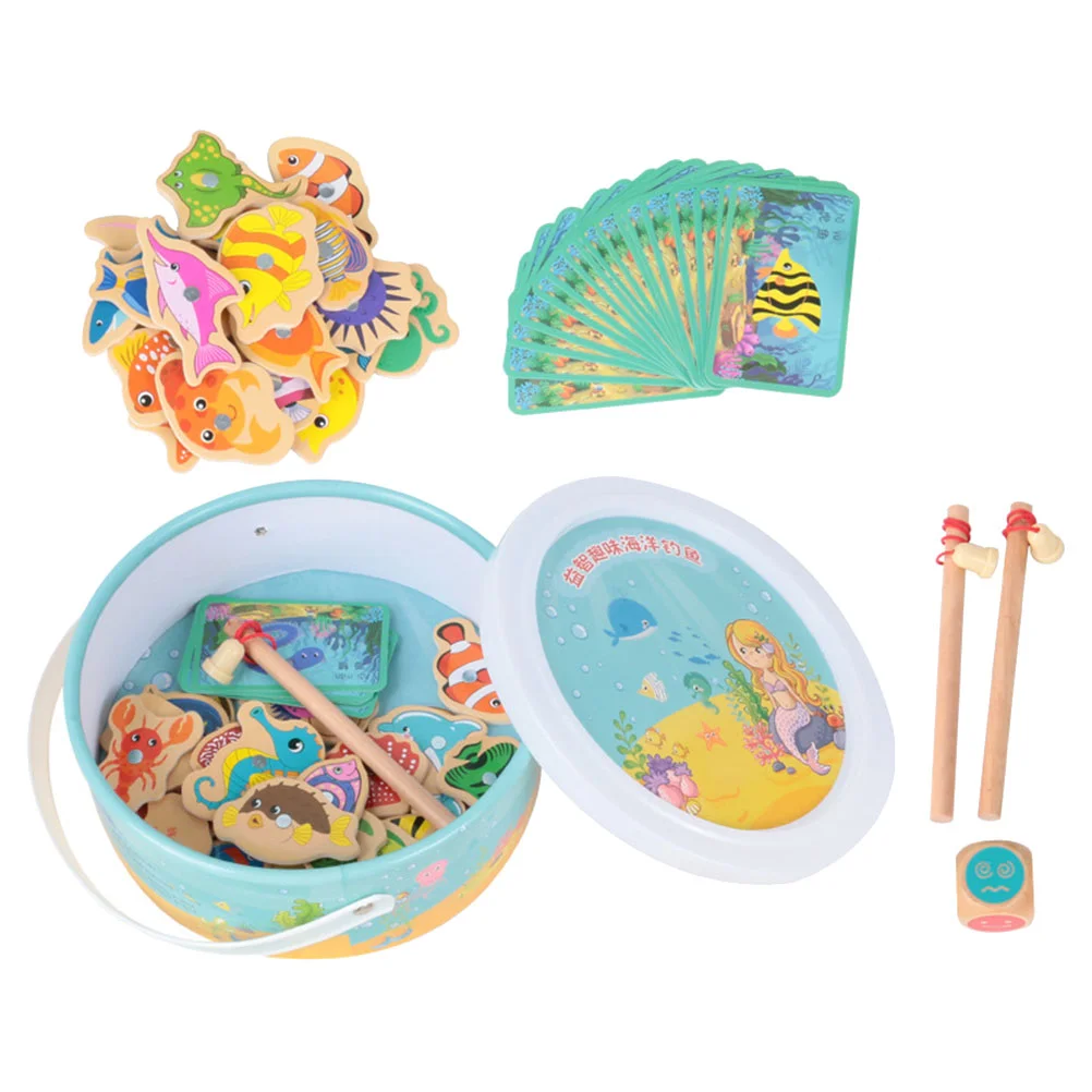 

1 Set Wooden Magnetic Fishing Game Magnetic Fishing Cards Matching Fish Toys