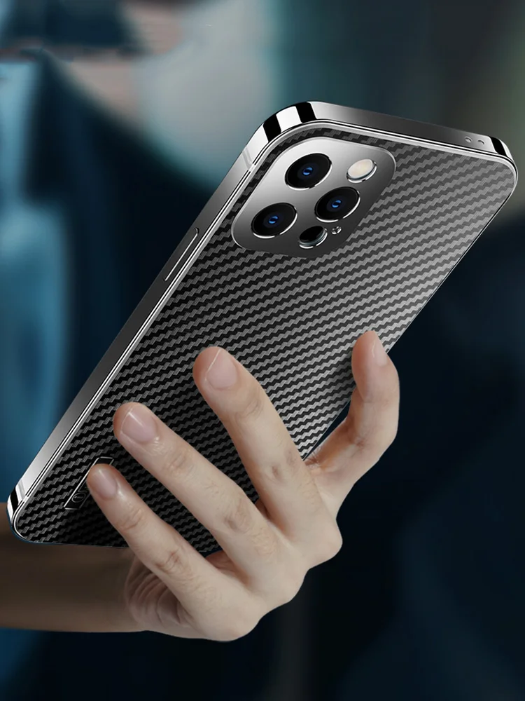 

Luxury Titanium Bumper Case for iPhone 13 12 Pro Max Ultra Slim Metal Carbon Fiber with Anti-Scratch Layer Silicone Phone Cover