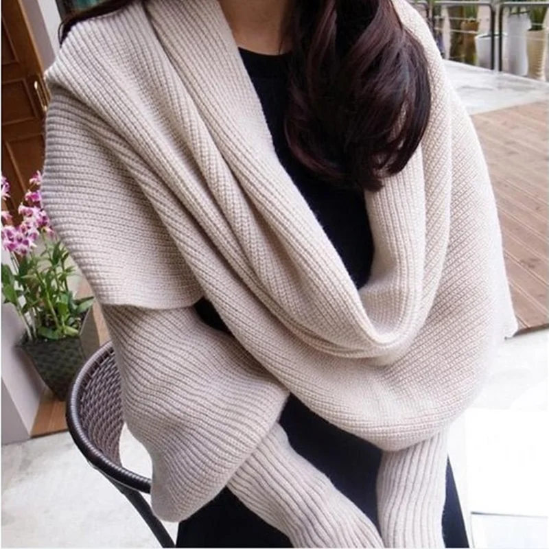 

Women Scarf Poncho Women Scarves Womens Winter Fashion Women Knitted Long Sleeve Wrap Shawl Scarf Echarpe Femme Hiver