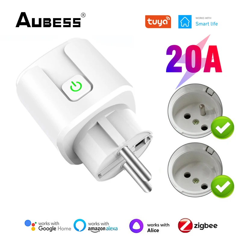 Умная розетка Aubess Zigbee 20A, ЕС смарт-розетка с/без таймера ...
