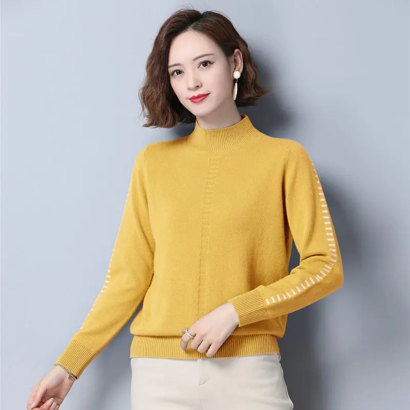 2022 Autumn Winter Women Cashmere Sheep Wool Pullover Sweater Beige Yellow Orange Camel Black Blue Soft Warm Woolen Top Knitwear