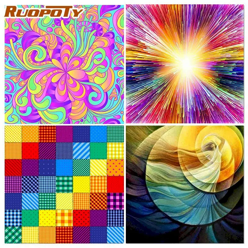 

RUOPOTY Diamond Painting Abstract Colorful Plaid Diamond Embroidery Full Square Mosaic Cross Stitch Decor For Home