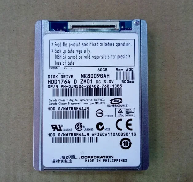 

NEW 1.8" HDD CE/ZIF 80GB MK8009GAH HARD DISK DRIVE FOR d430 D420 xt1 2510P 2710P NC2400 sr68e REPLACE mk1214gah mk6008gah