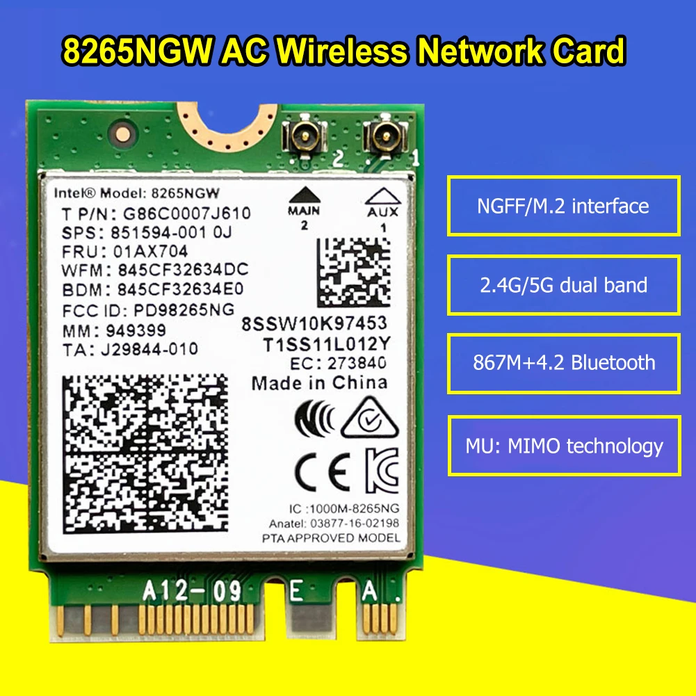 

2.4G 5G Wireless Network Card Bluetooth-compatible 4.2 WiFi Card Dual Band WiFi Wireless Network Card NGFF M2 for Desktop Laptop