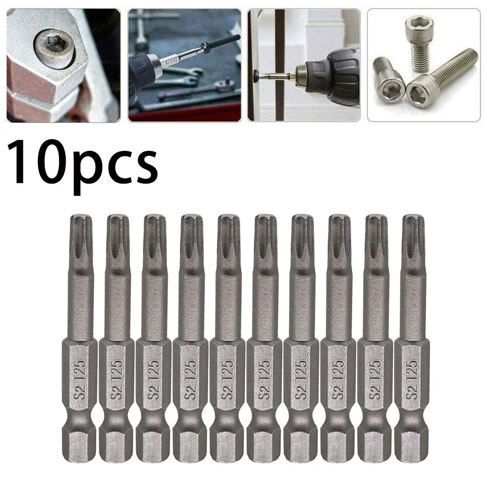 

10pcs Torx Screwdriver Bit 1/4" Hexagon Shank Handle T25 Alloy Steel 50mm Magnetic Screw Driver Bits Screws Remover