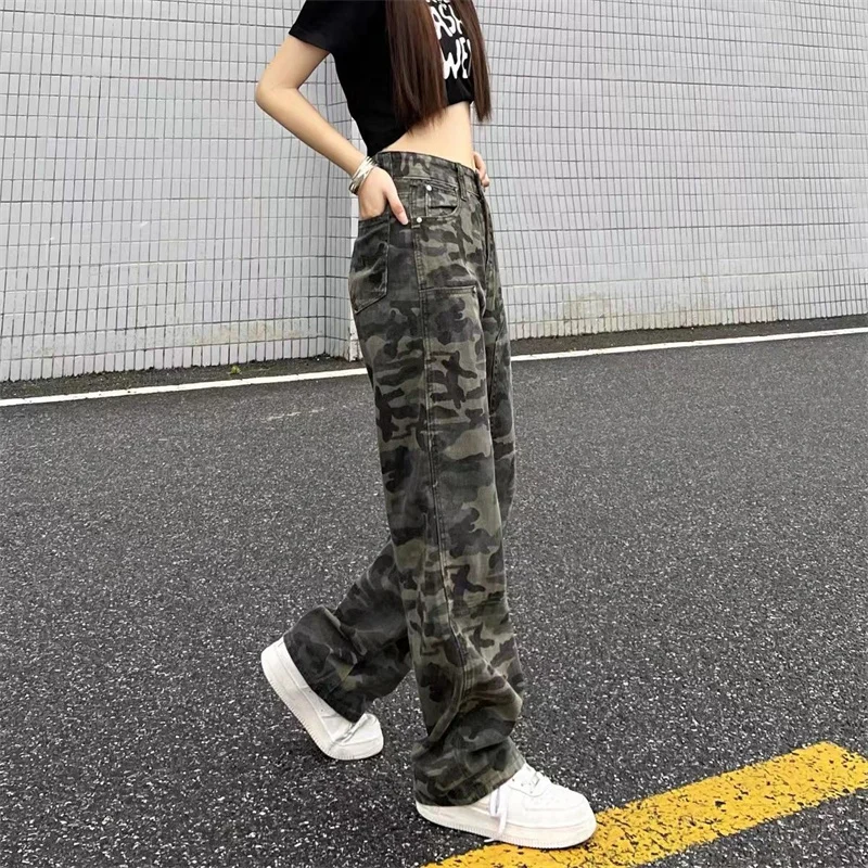 Women's Camouflage Jeans Full-Length Pants High Waist Lady Women Denim Loose Elasticity Stretch Sexy Fashion Pant Plus Size