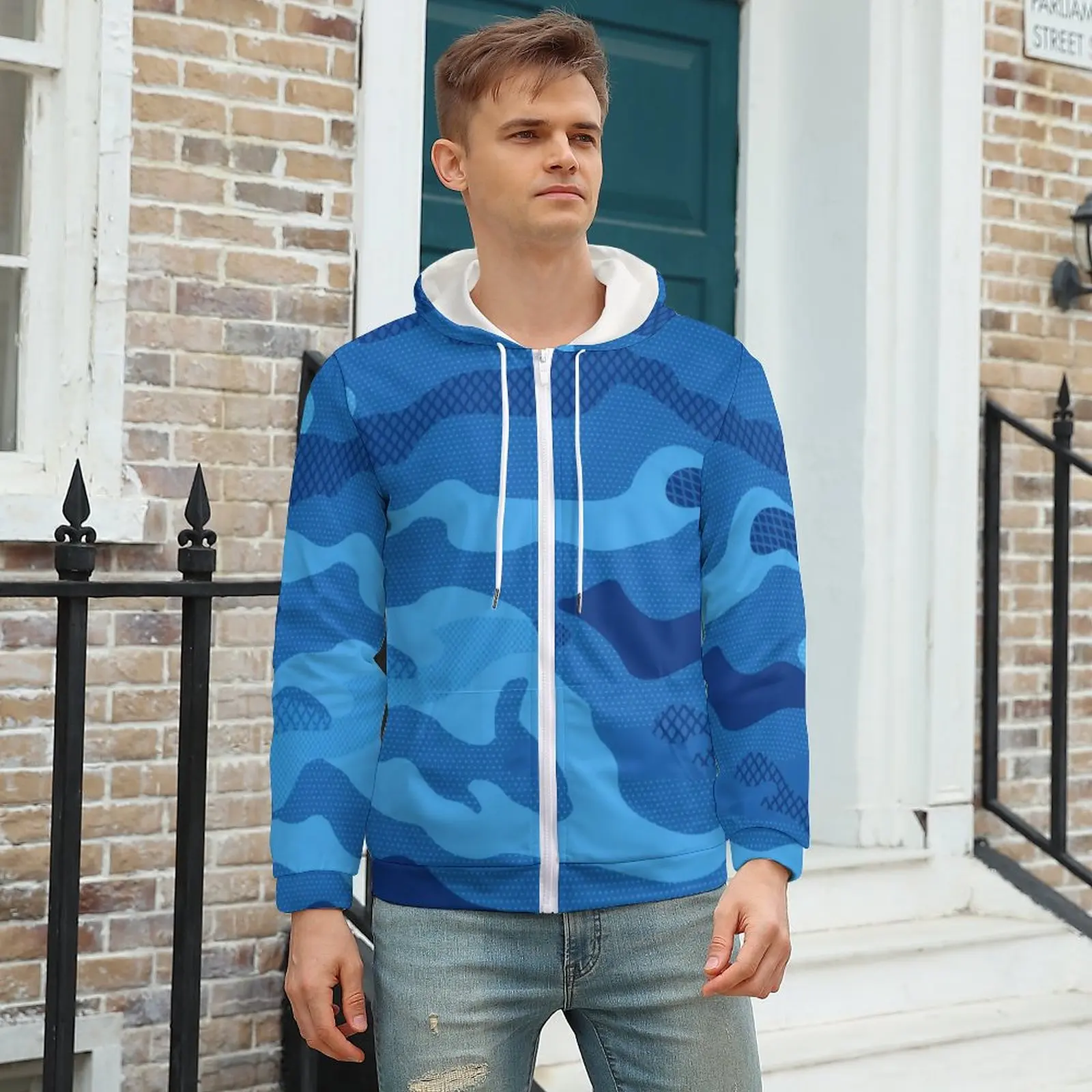 

Blue Camouflage Hoodie Military Navy Camo For Men Winter Hoodies Loose Zip Up Hoodie Plus Size 5XL