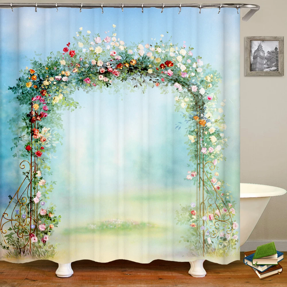 

Bathroom Waterproof Shower Curtain Polyester Home Decoration Curtain 3D Dream Garden Flower Landscape Printed Shower Curtains