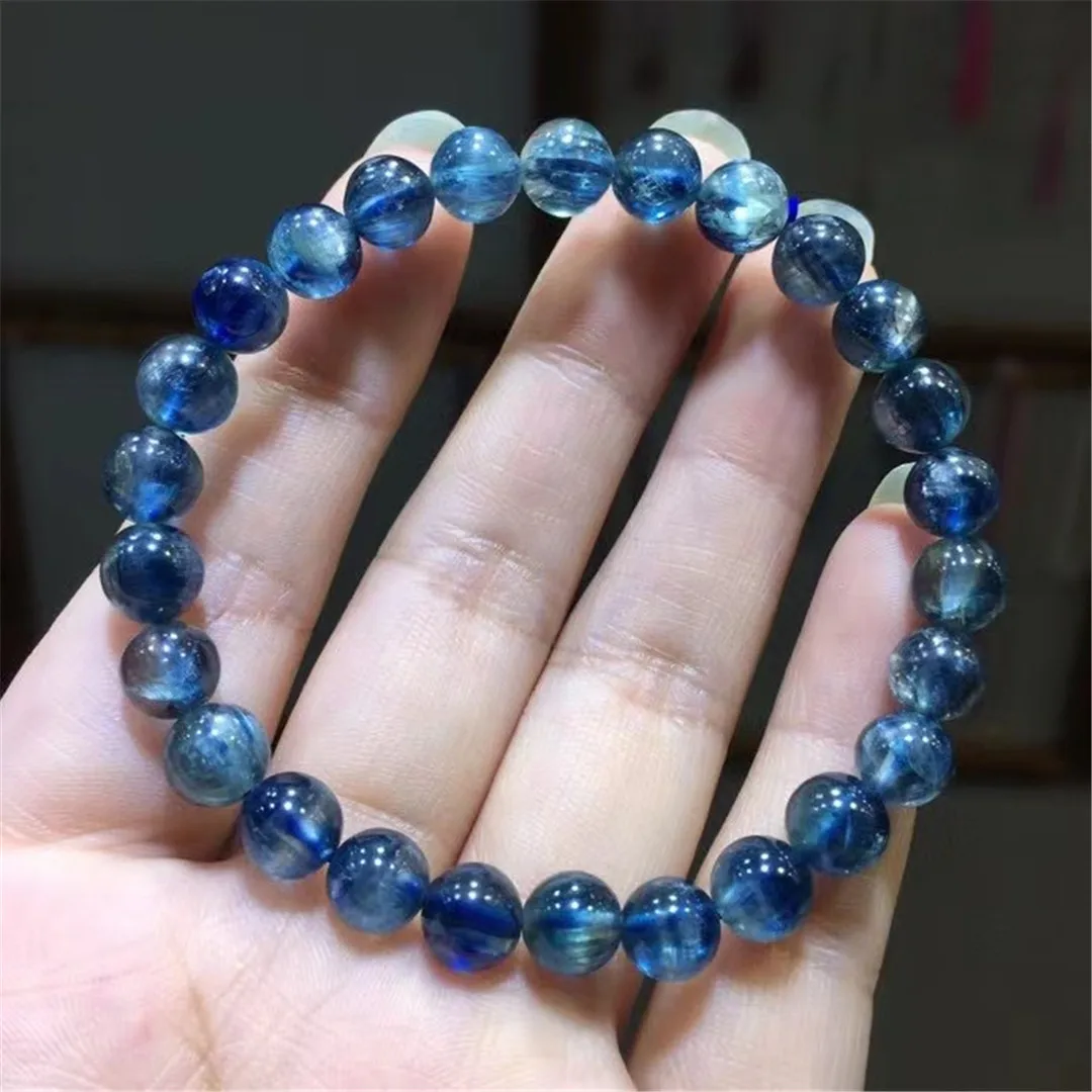 

7mm Natural Blue Kyanite Bracelet Jewelry For Women Lady Men Wealth Love Gift Crystal Stone Cat Eye Round Beads Strands AAAAA