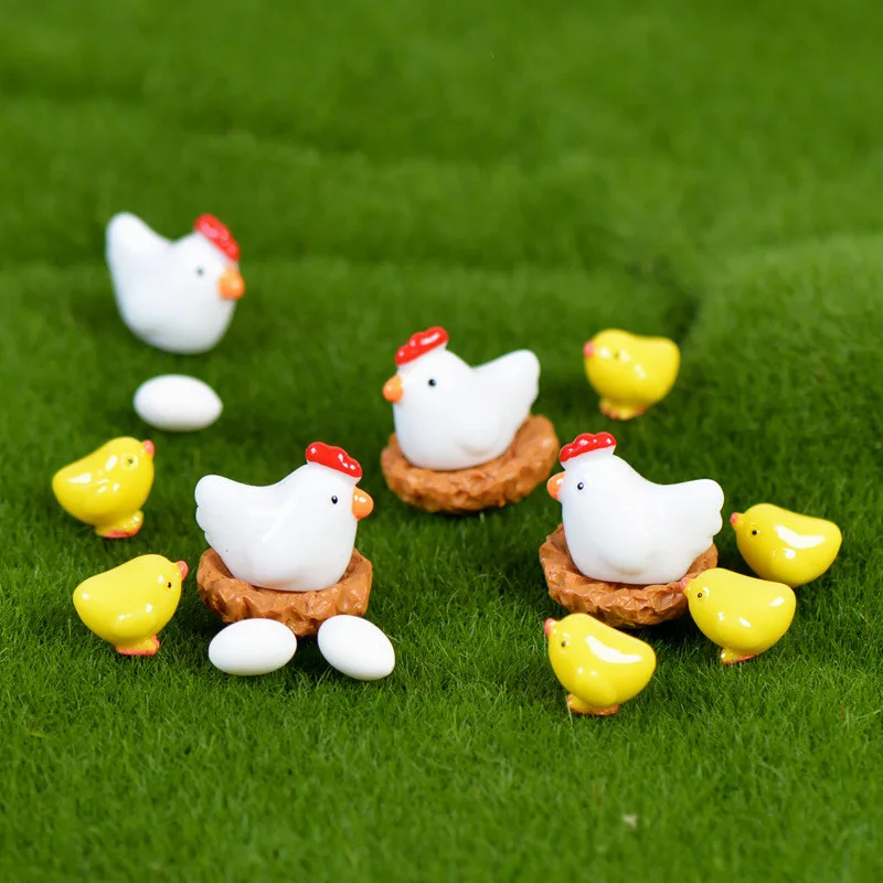 

12 Pcs Mix Chicken Chick Egg Nest Figurine Miniatures Home Decoration Kawaii Accessories Garden Decor for Home Easter Decoration