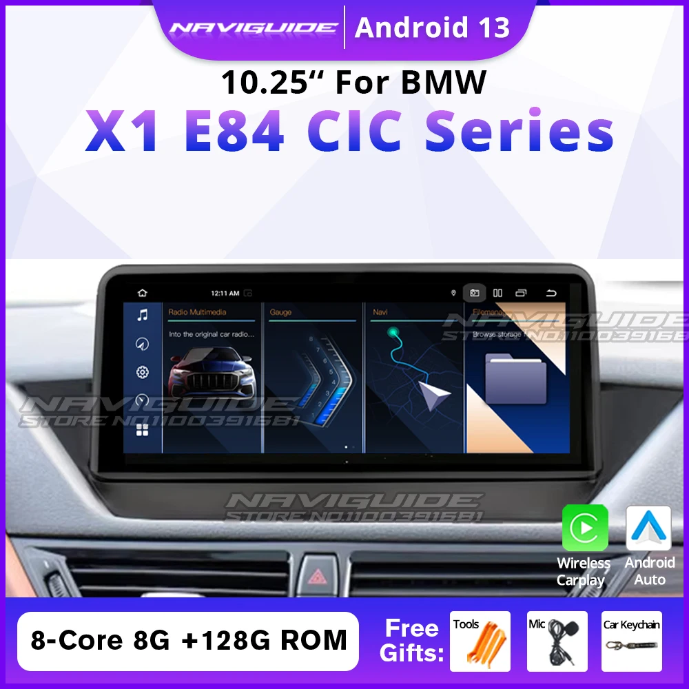 NAVIGUIDE 10 25 дюймов для BMW X1 E84 2012-2015 CIC Idrive Система Автомобильный радиоприемник Android 14