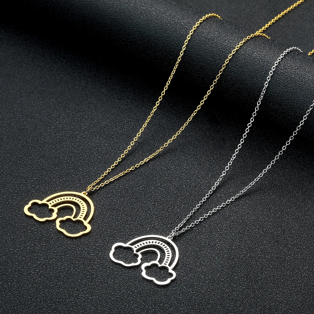 

QIAMNI Fashion Jewelry Rainbow Clouds Pendant Necklace Chain Collares Mujer Collier Femme For Women Girls Birthday Gift Bijoux