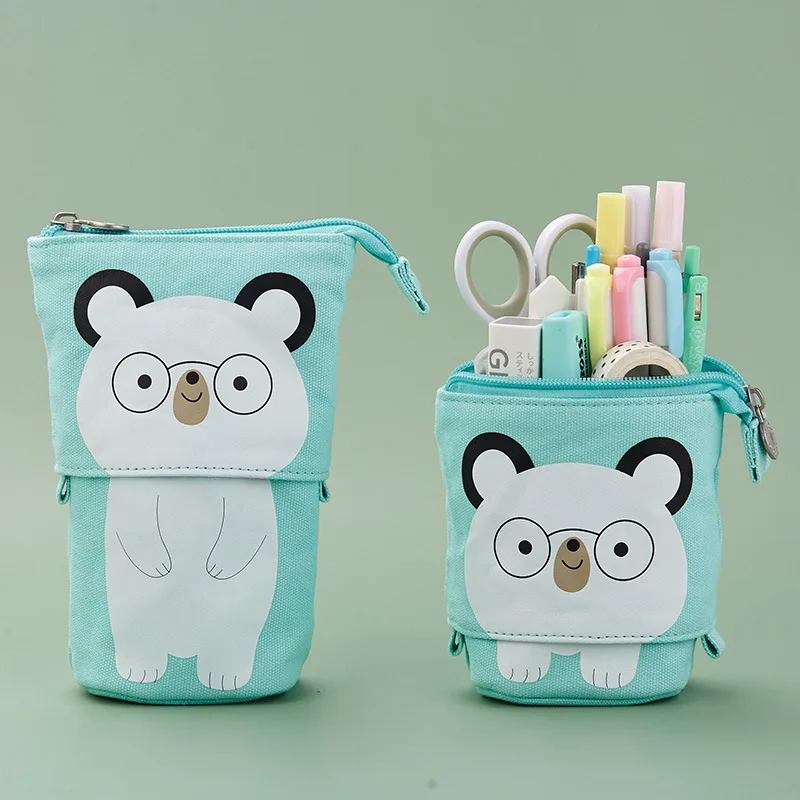 

Angoo Funny Pen Bag Pencil Case Flexible Unfold Storage Pouch / Fold Pens Holder Cute Cat Kitty Cat Bear School Supplies